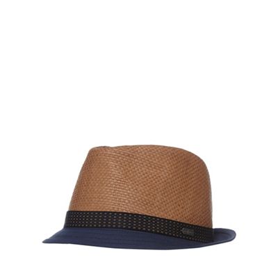 Navy and brown paper trilby hat
